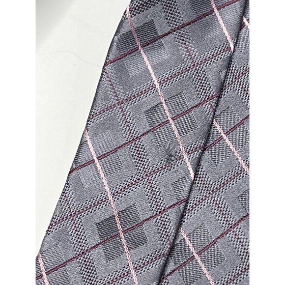 Michael Kors Men’s Gray Pink Purple Plaid Silk Tie - Picture 10 of 11